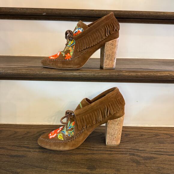 Tory Burch Huntington Beaded Embroidered Suede Fringe Bootie Size 7 EUC - Picture 3 of 8